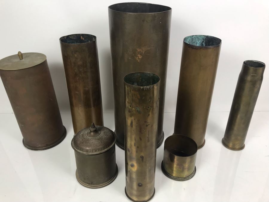Set Of (8) Artillery Ammunition Shells Trench Art - Convert To Planter, Ashtray, Sculpture [Photo 2]