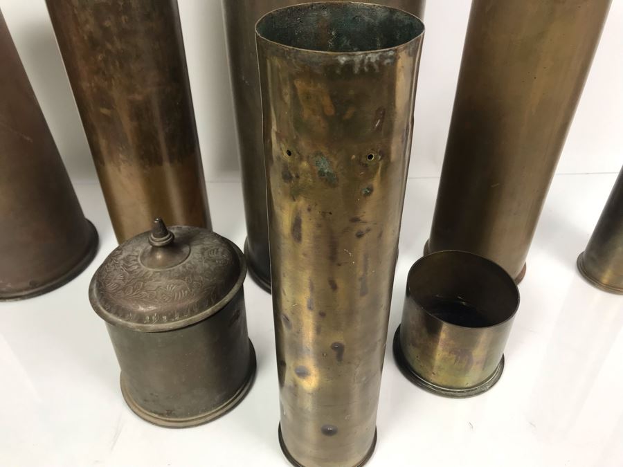 Set Of (8) Artillery Ammunition Shells Trench Art - Convert To Planter, Ashtray, Sculpture [Photo 3]
