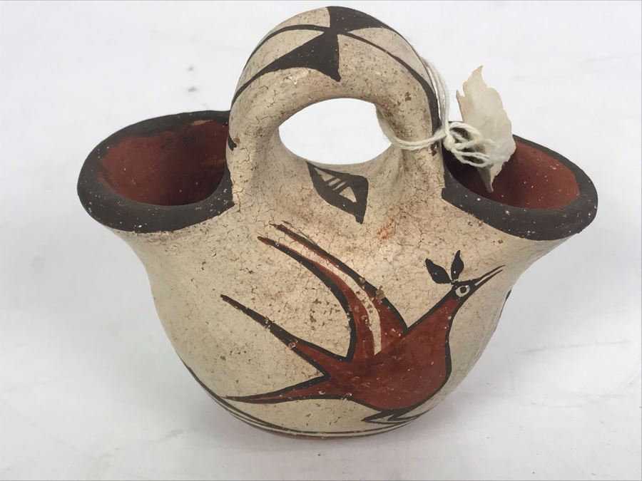 Vintage Zia Pueblo Pottery Wedding Vase Pot 4.5'H [Photo 3]