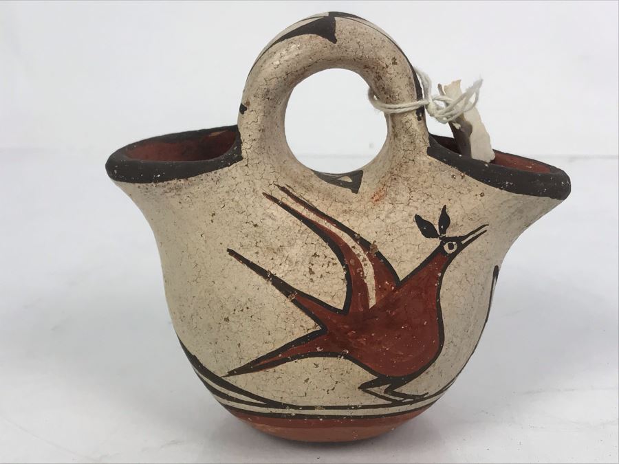 Vintage Zia Pueblo Pottery Wedding Vase Pot 4.5'H [Photo 1]