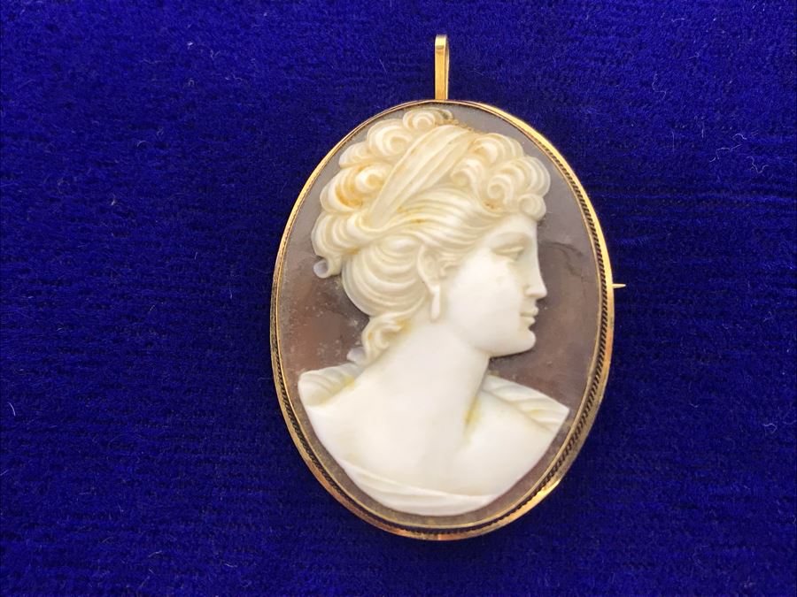 STUNNING 18K Gold And Carved Shell Cameo Pendant Brooch Estimate 5.7g $300 [Photo 3]