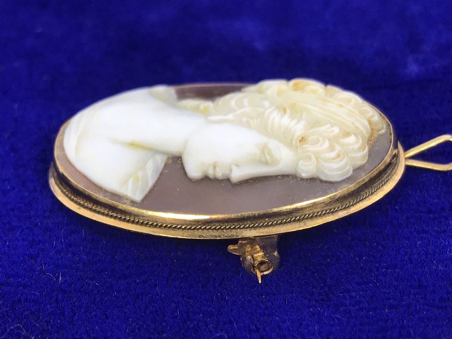 STUNNING 18K Gold And Carved Shell Cameo Pendant Brooch Estimate 5.7g $300 [Photo 7]
