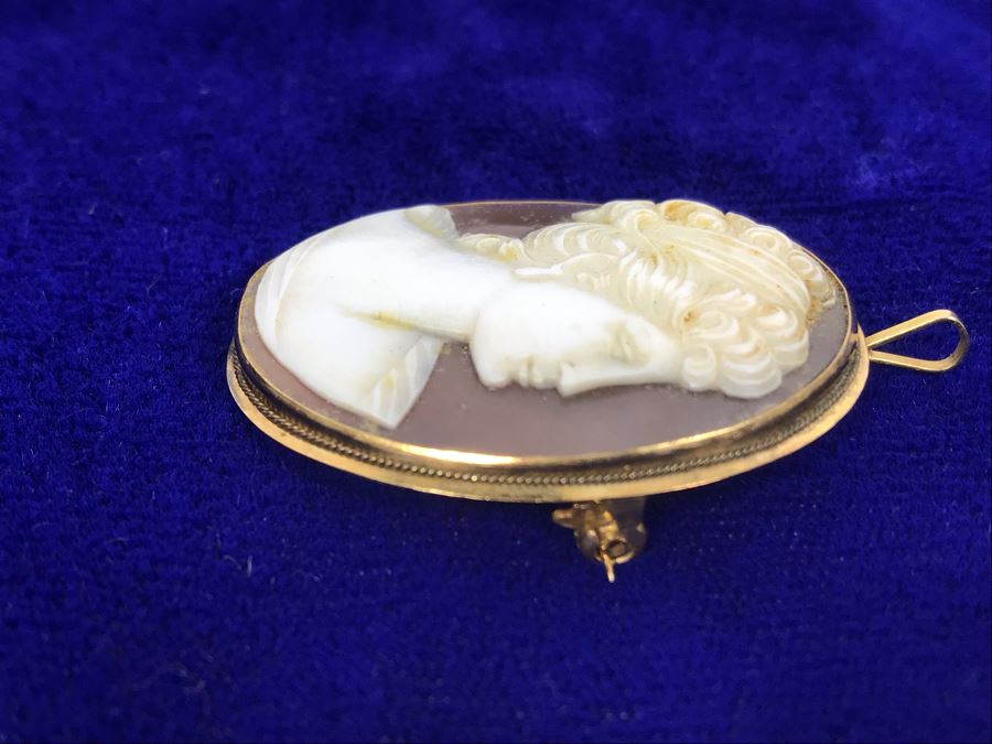 STUNNING 18K Gold And Carved Shell Cameo Pendant Brooch Estimate 5.7g $300 [Photo 6]