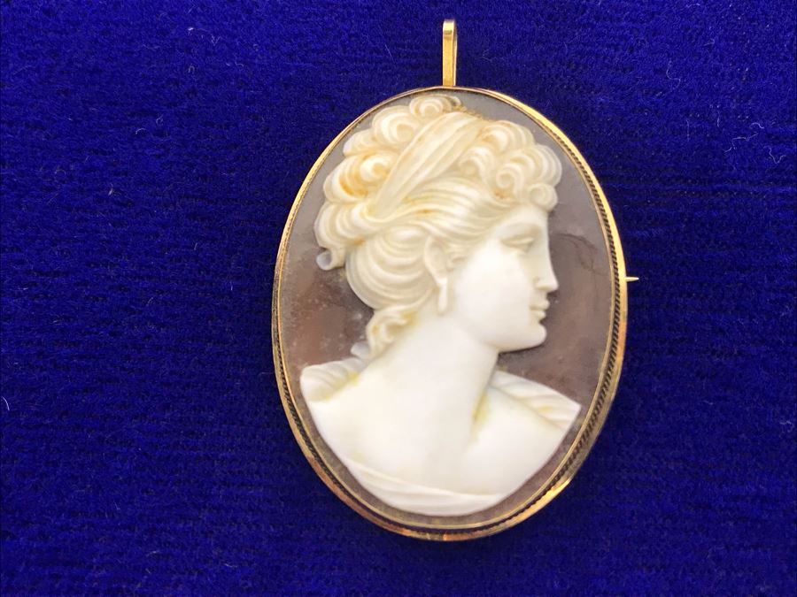 STUNNING 18K Gold And Carved Shell Cameo Pendant Brooch Estimate 5.7g $300 [Photo 2]