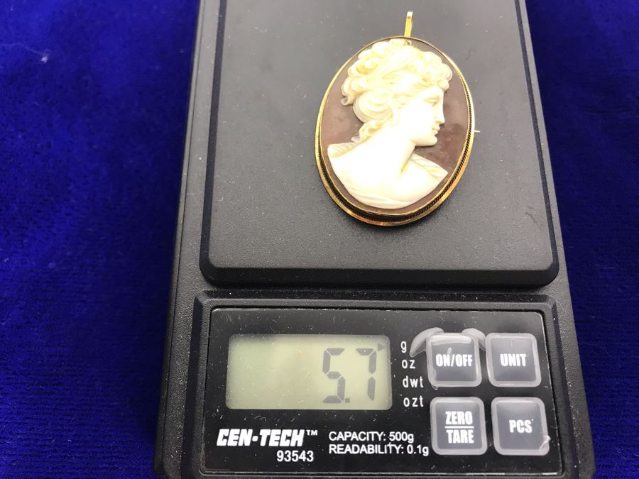 STUNNING 18K Gold And Carved Shell Cameo Pendant Brooch Estimate 5.7g $300 [Photo 12]
