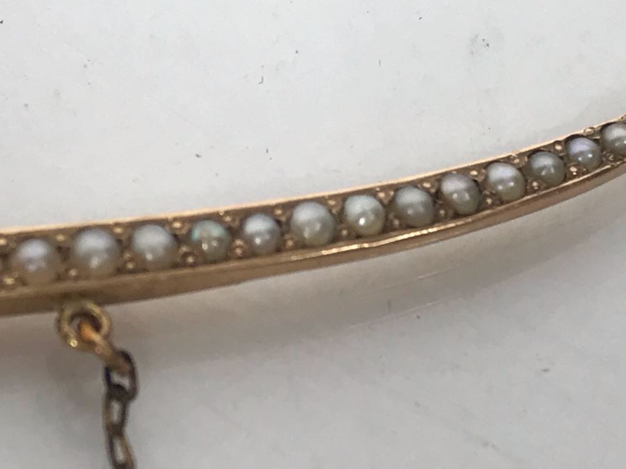 Vintage 10K Gold, Diamond, Seed Pearls, Blue Glass Sword Jabot Pin 3.1g Estimate $400 [Photo 7]