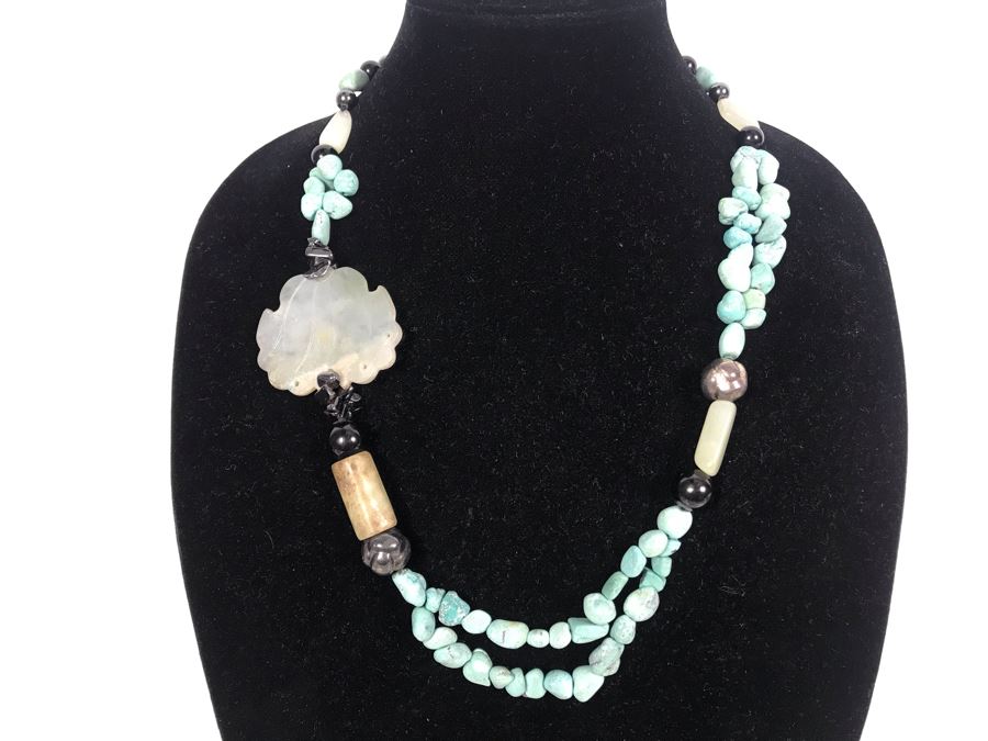 Pair Of Beaded Necklaces With Semiprecious Stones Including Turquoise And Silver [Photo 3]