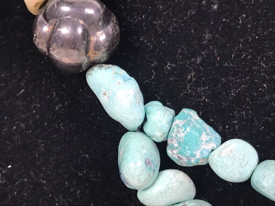 Pair Of Beaded Necklaces With Semiprecious Stones Including Turquoise And Silver [Photo 5]