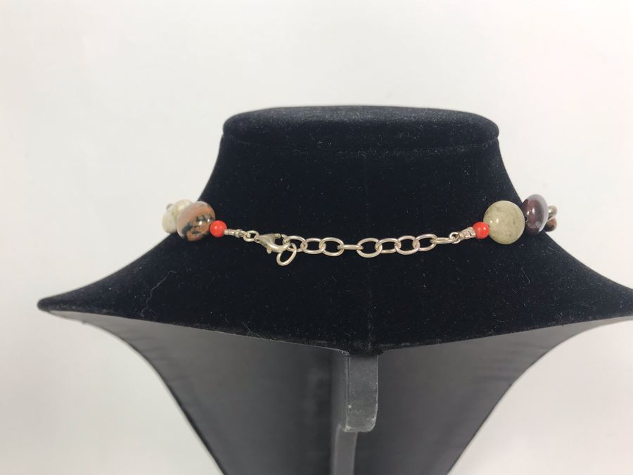 Pair Of Beaded Necklaces With Semiprecious Stones Including Turquoise And Silver [Photo 18]