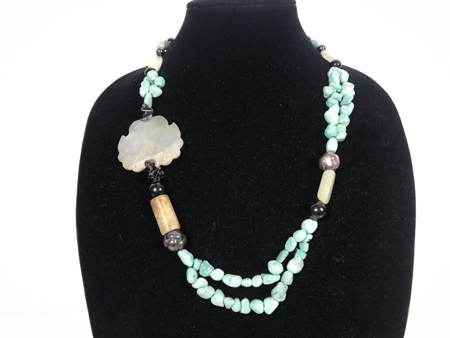 Pair Of Beaded Necklaces With Semiprecious Stones Including Turquoise And Silver [Photo 2]