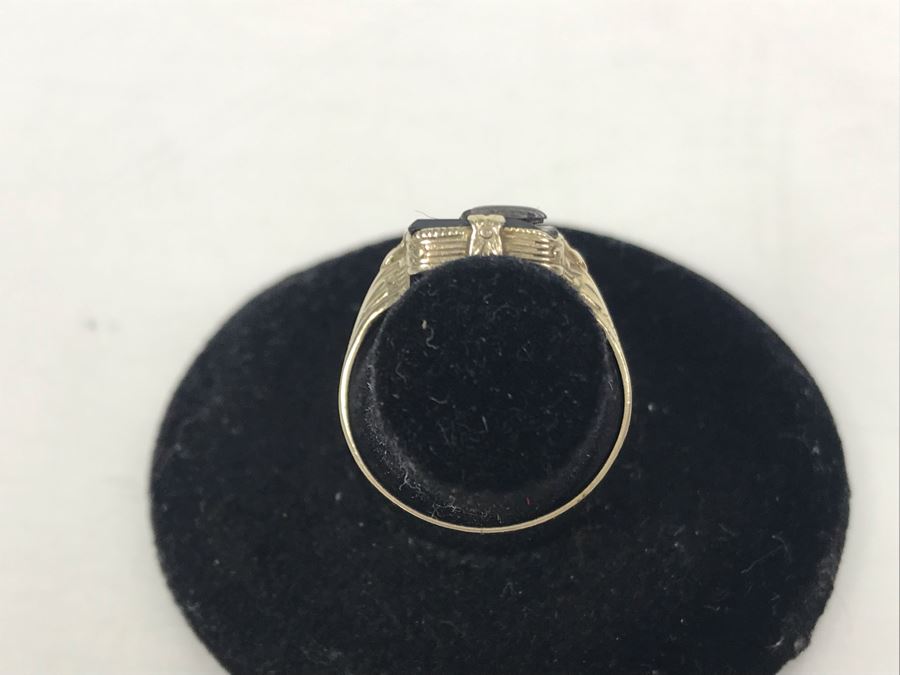 Vintage 14K Gold Onyx And Diamond Ring 3.1g [Photo 5]