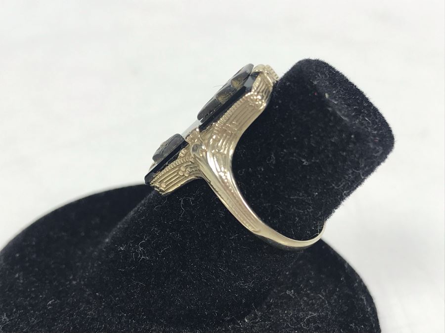 Vintage 14K Gold Onyx And Diamond Ring 3.1g [Photo 6]