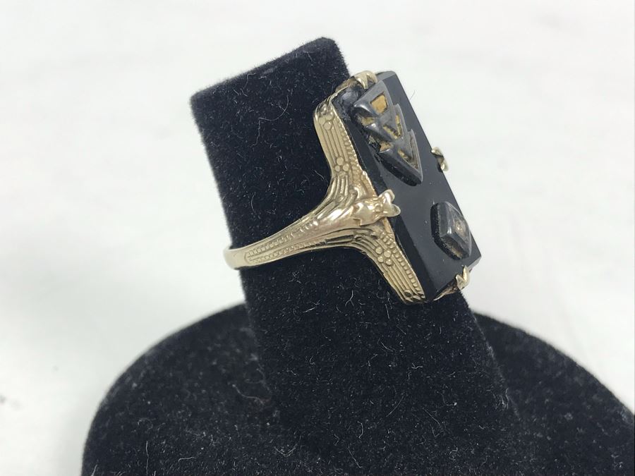 Vintage 14K Gold Onyx And Diamond Ring 3.1g [Photo 4]