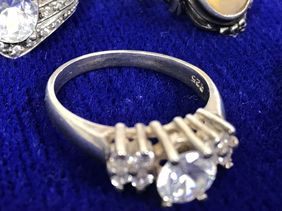 Collection Of Sterling Silver Rings With Pair Of Silver Earrings Mainly Cubic Zirconia  23.9g [Photo 7]