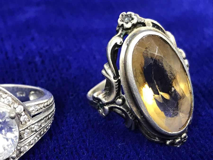 Collection Of Sterling Silver Rings With Pair Of Silver Earrings Mainly Cubic Zirconia  23.9g [Photo 8]