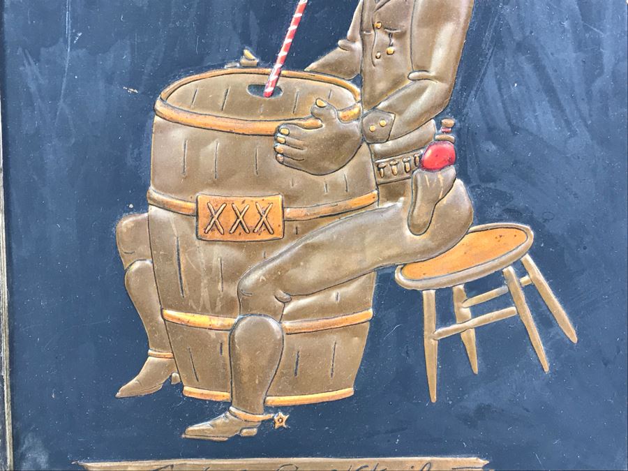 Repousse Copper Artwork Titled 'Texas Cocktail' By Rauh In Vintage Frame 14.5' X 16.5' [Photo 6]