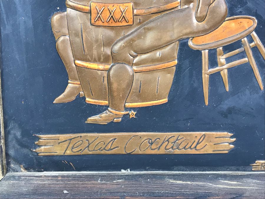 Repousse Copper Artwork Titled 'Texas Cocktail' By Rauh In Vintage Frame 14.5' X 16.5' [Photo 7]