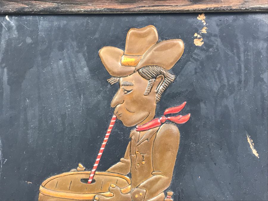 Repousse Copper Artwork Titled 'Texas Cocktail' By Rauh In Vintage Frame 14.5' X 16.5' [Photo 5]