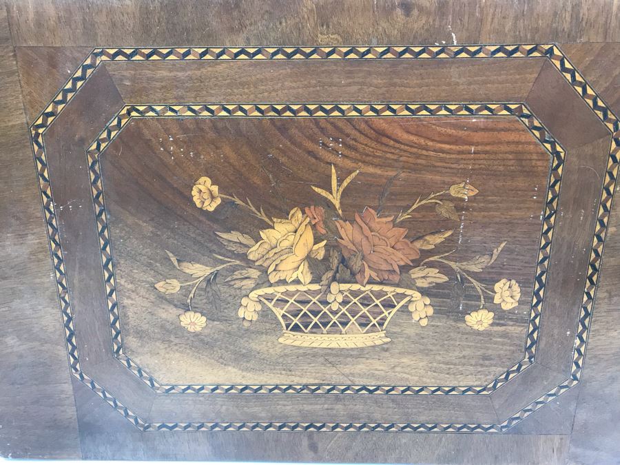 Beautiful Vintage Detailed Wood Inlaid Silverware Storage Box (Inside Of Box Modified) 20.5' X 13' X 5.5' [Photo 5]