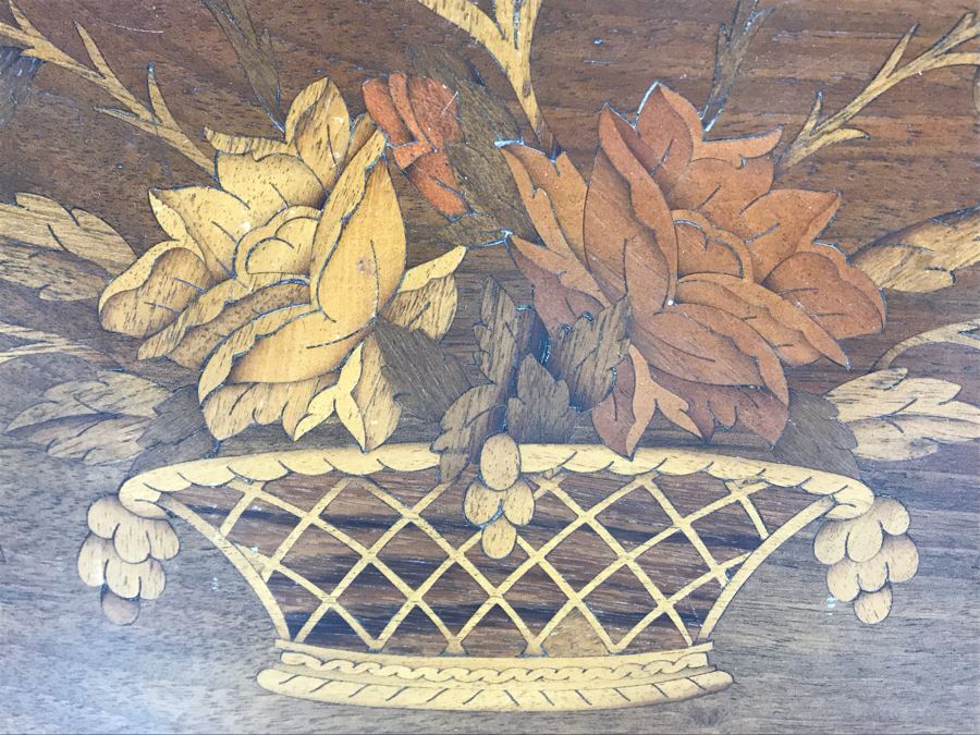 Beautiful Vintage Detailed Wood Inlaid Silverware Storage Box (Inside Of Box Modified) 20.5' X 13' X 5.5' [Photo 7]