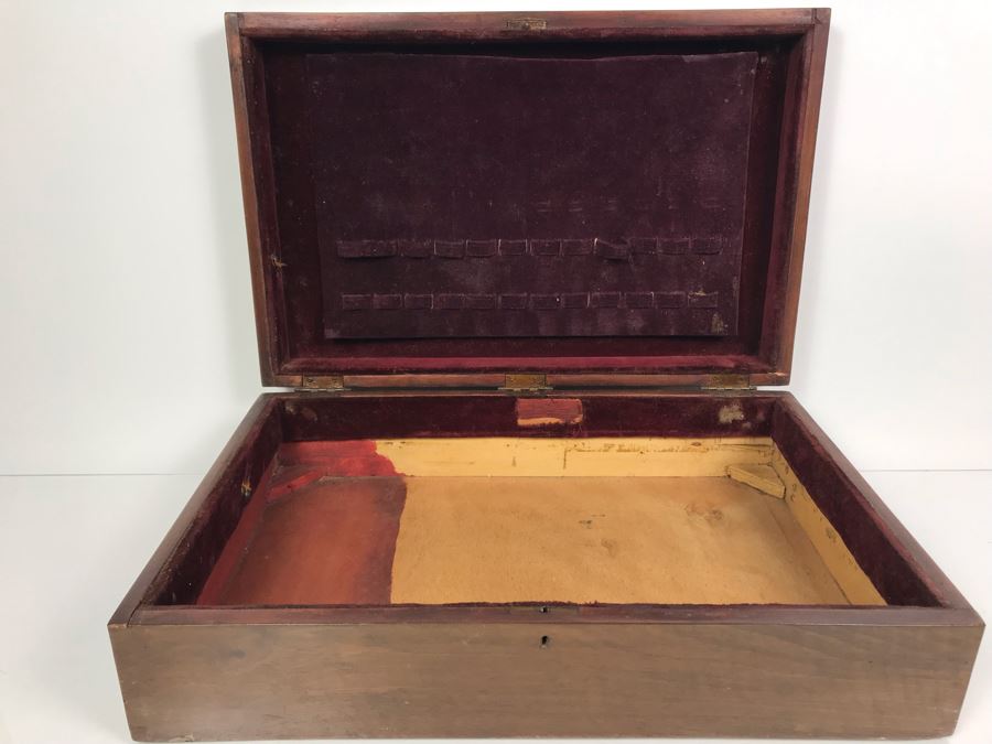 Beautiful Vintage Detailed Wood Inlaid Silverware Storage Box (Inside Of Box Modified) 20.5' X 13' X 5.5' [Photo 3]