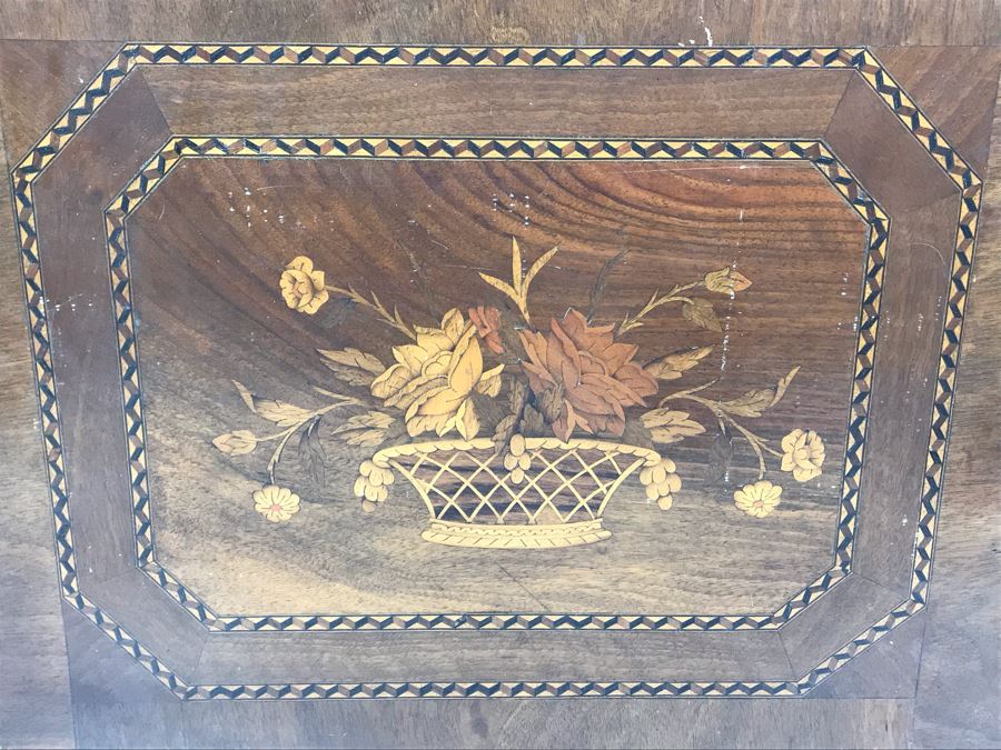 Beautiful Vintage Detailed Wood Inlaid Silverware Storage Box (Inside Of Box Modified) 20.5' X 13' X 5.5' [Photo 6]