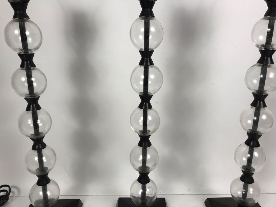 Set Of (3) Pottery Barn Glass Table Lamps - No Shades [Photo 4]