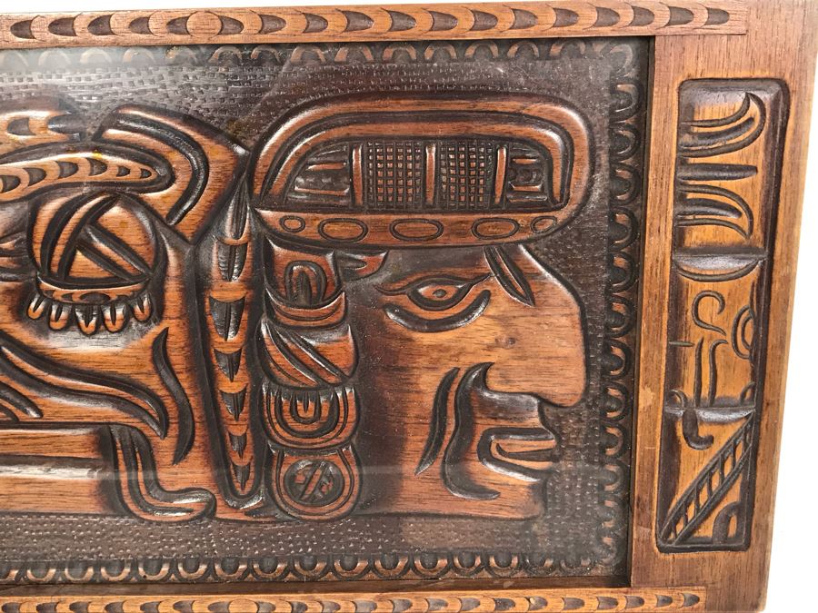 Vintage Honduras Carved Serving Tray With Glass Top Signed C A 20' X 12' [Photo 3]