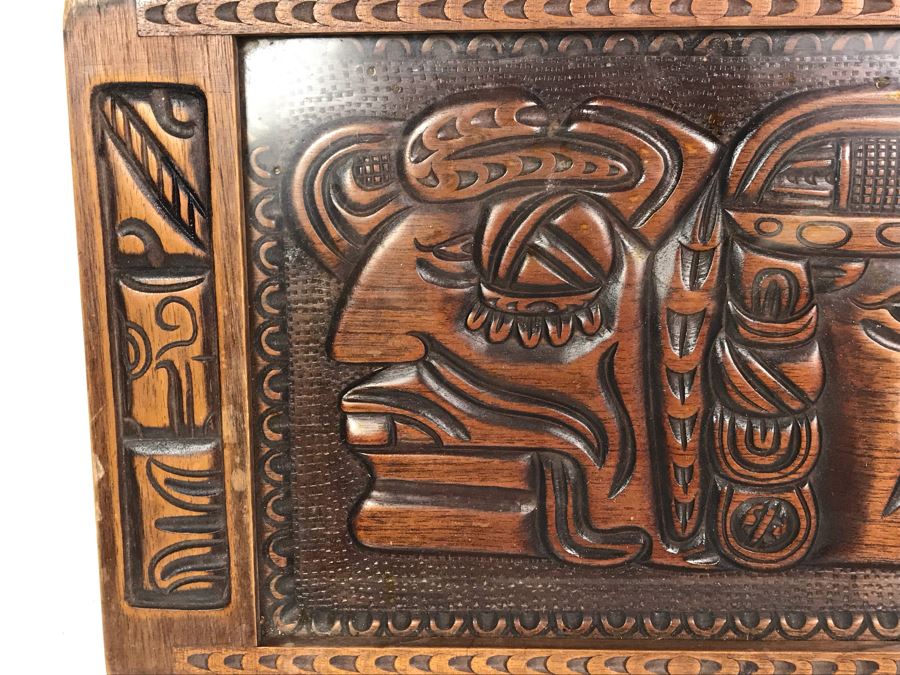 Vintage Honduras Carved Serving Tray With Glass Top Signed C A 20' X 12' [Photo 2]