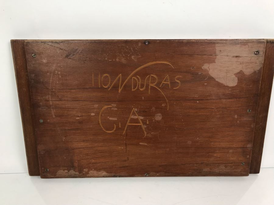 Vintage Honduras Carved Serving Tray With Glass Top Signed C A 20' X 12' [Photo 4]