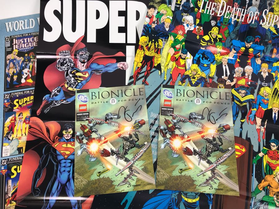 Pair Of Signed Bionicle DC Lego Comic Books And (4) Superman Posters [Photo 1]