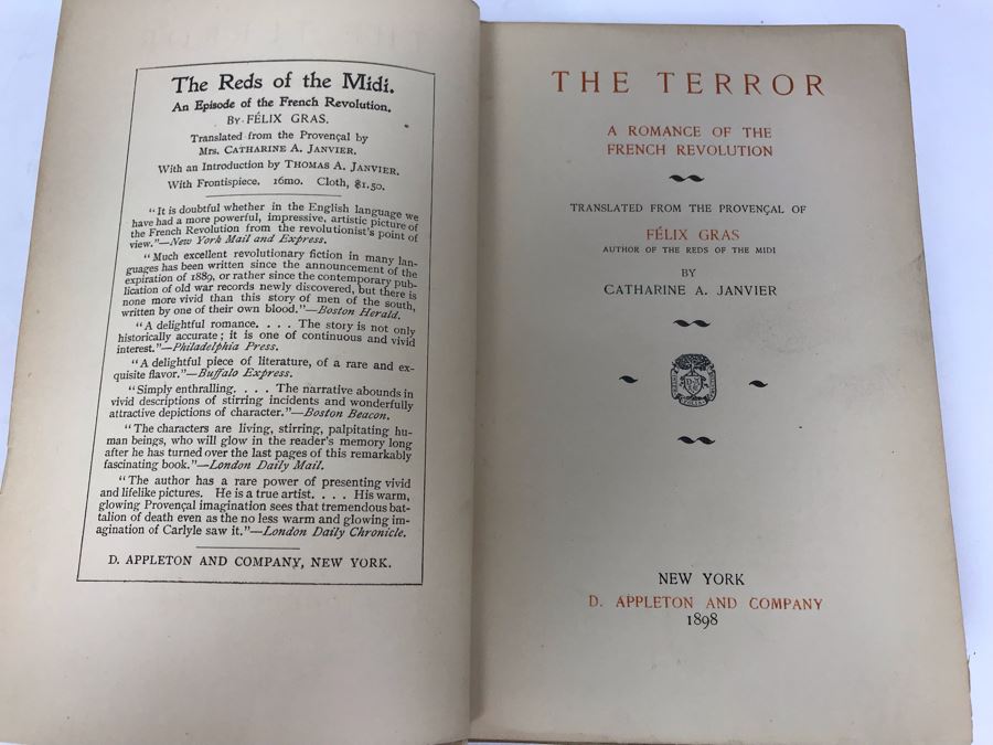 Antique 1898 Book The Terror A Romance Of The French Revolution Felix Gras Translated By Catharine A Janvier [Photo 4]