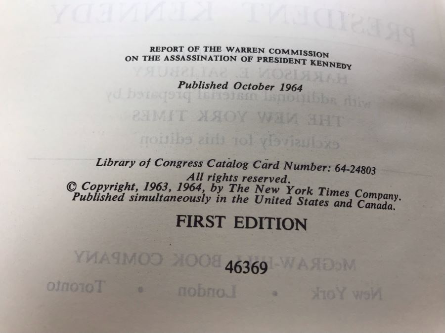 1964 First Edition Book Report Of The Warren Commission On The Assassination Of President Kennedy [Photo 6]