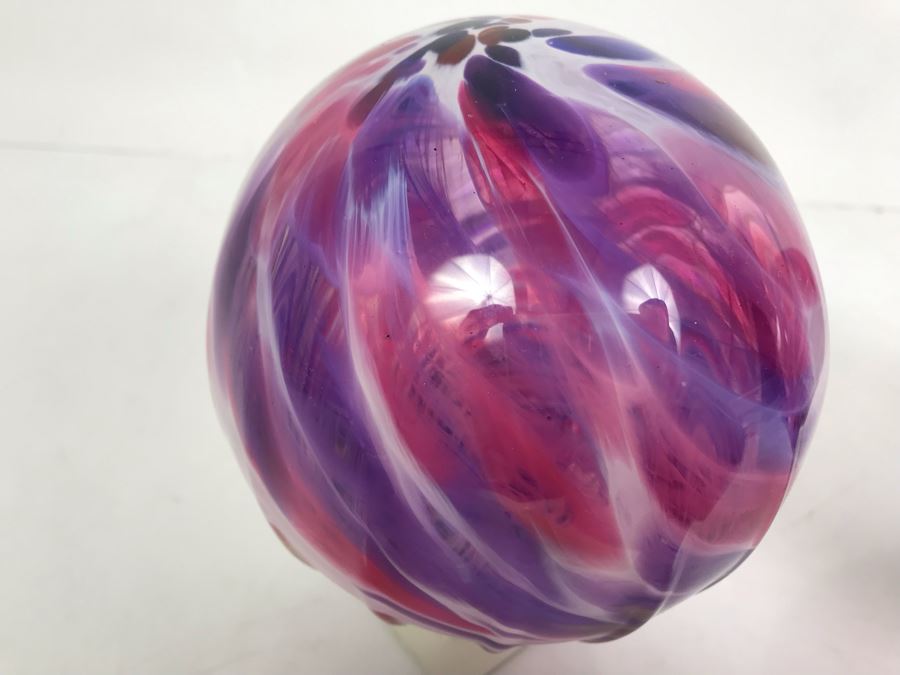 Vintage Signed Set Of (3) Art Glass Floats Balls In Manner Of Dale Chihuly Wall Mountable 5'D [Photo 7]