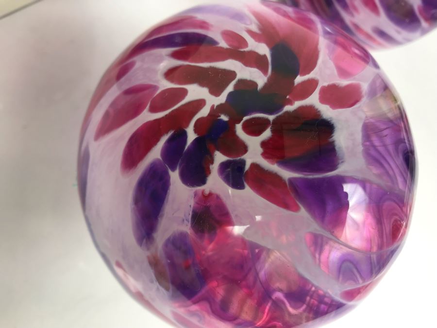 Vintage Signed Set Of (3) Art Glass Floats Balls In Manner Of Dale Chihuly Wall Mountable 5'D [Photo 4]