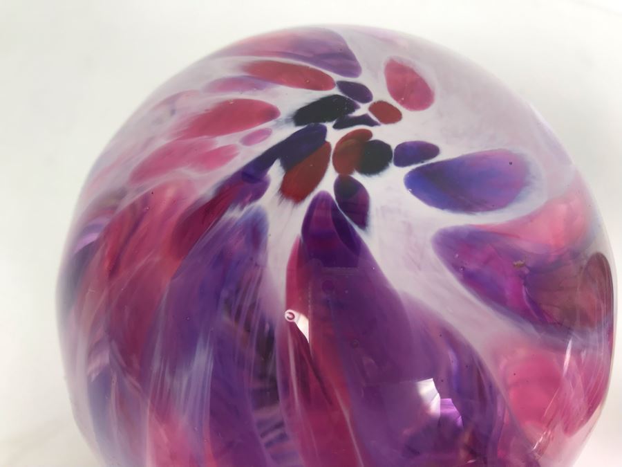 Vintage Signed Set Of (3) Art Glass Floats Balls In Manner Of Dale Chihuly Wall Mountable 5'D [Photo 6]