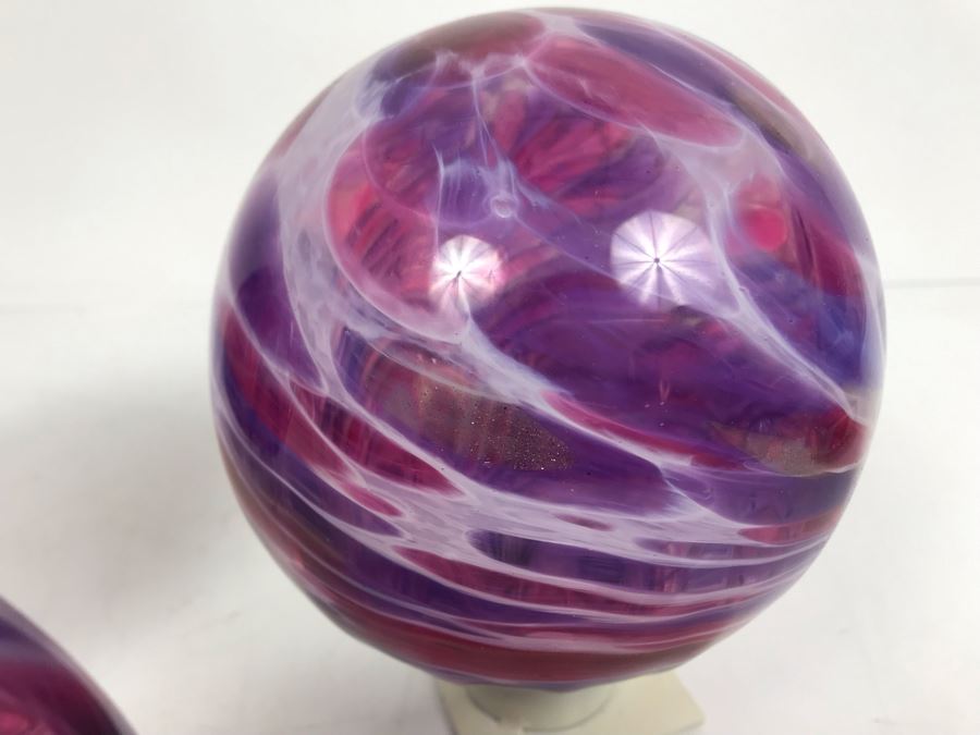 Vintage Signed Set Of (3) Art Glass Floats Balls In Manner Of Dale Chihuly Wall Mountable 5'D [Photo 9]
