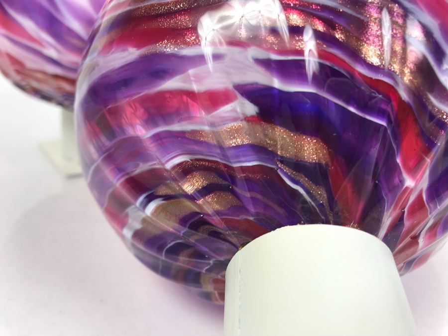 Vintage Signed Set Of (3) Art Glass Floats Balls In Manner Of Dale Chihuly Wall Mountable 5'D [Photo 13]