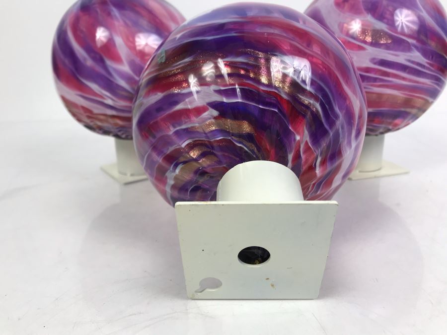 Vintage Signed Set Of (3) Art Glass Floats Balls In Manner Of Dale Chihuly Wall Mountable 5'D [Photo 11]