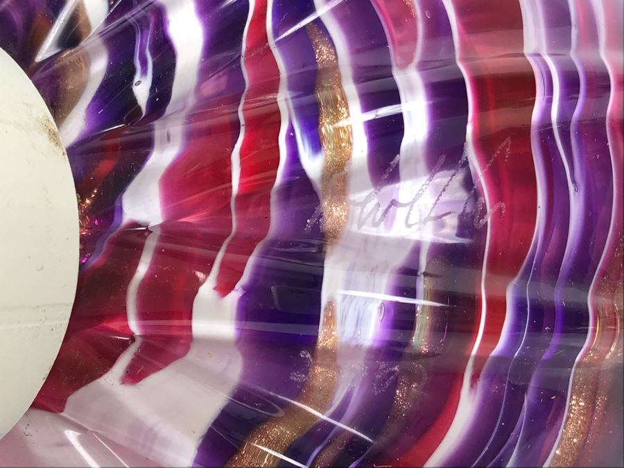 Vintage Signed Set Of (3) Art Glass Floats Balls In Manner Of Dale Chihuly Wall Mountable 5'D [Photo 23]