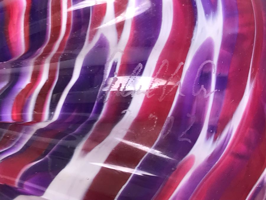 Vintage Signed Set Of (3) Art Glass Floats Balls In Manner Of Dale Chihuly Wall Mountable 5'D [Photo 32]