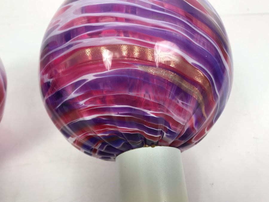 Vintage Signed Set Of (3) Art Glass Floats Balls In Manner Of Dale Chihuly Wall Mountable 5'D [Photo 20]