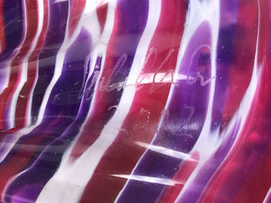 Vintage Signed Set Of (3) Art Glass Floats Balls In Manner Of Dale Chihuly Wall Mountable 5'D [Photo 30]