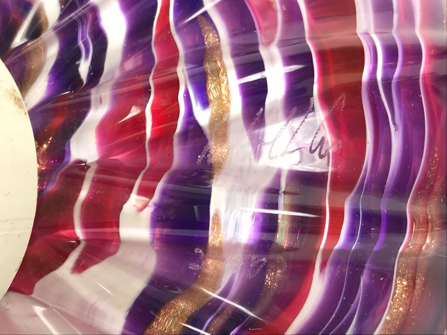 Vintage Signed Set Of (3) Art Glass Floats Balls In Manner Of Dale Chihuly Wall Mountable 5'D [Photo 22]