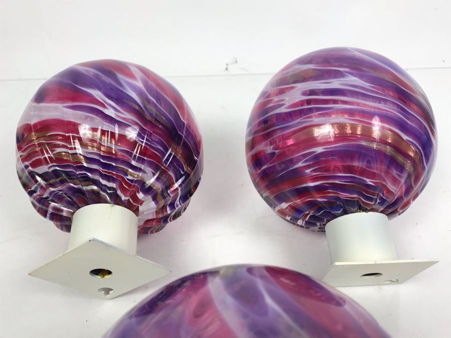 Vintage Signed Set Of (3) Art Glass Floats Balls In Manner Of Dale Chihuly Wall Mountable 5'D [Photo 18]