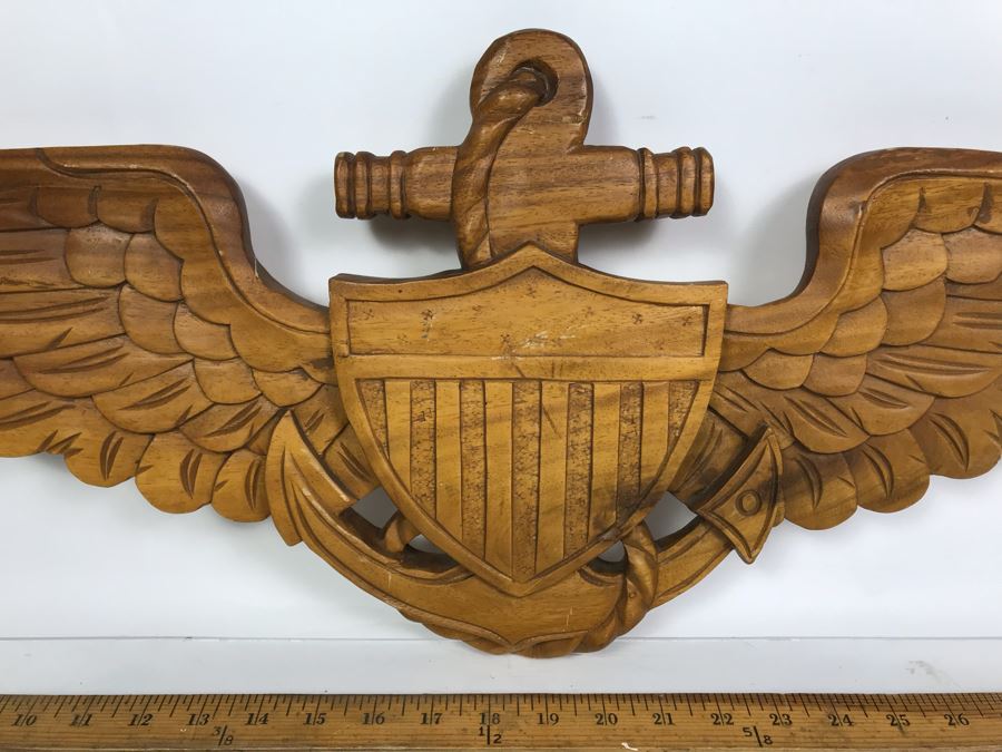 Custom Carved Wooden United States Naval Aviator Badge Wall Plaque From William H. Harris, RADM, USN (Ret.) 36'L [Photo 3]