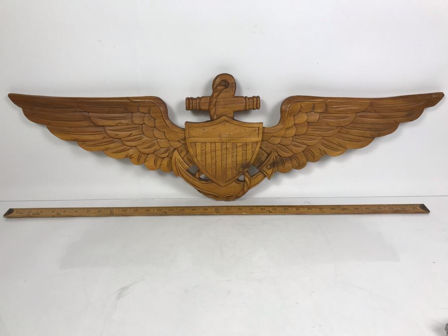 Custom Carved Wooden United States Naval Aviator Badge Wall Plaque From William H. Harris, RADM, USN (Ret.) 36'L [Photo 1]