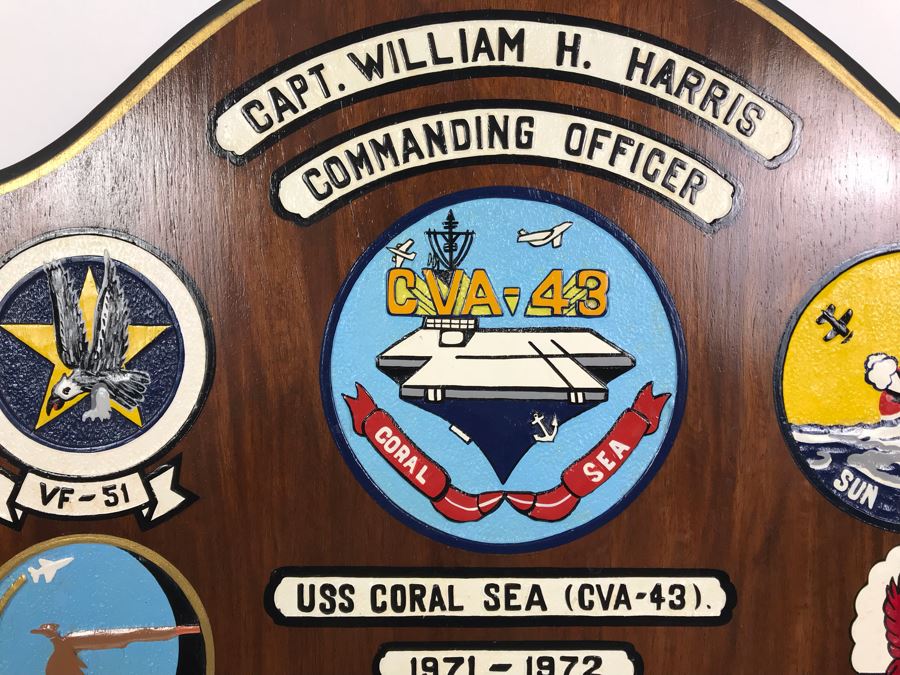 Capt. William H. Harris Commanding Officer Of USS Coral Sea (CVA-43) 1971-1972 Wooden Wall Plaque Relief Carved And Hand Painted 24'H X 18'W [Photo 18]