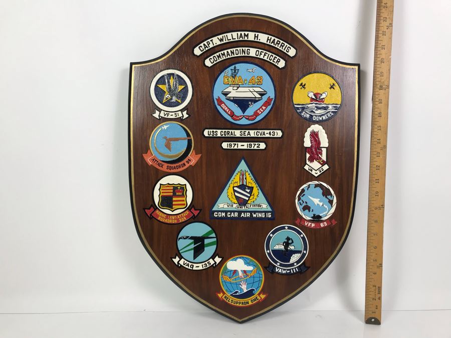 Capt. William H. Harris Commanding Officer Of USS Coral Sea (CVA-43) 1971-1972 Wooden Wall Plaque Relief Carved And Hand Painted 24'H X 18'W [Photo 2]