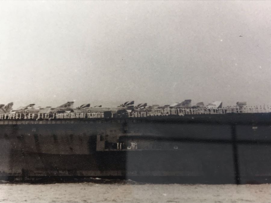 B&W Framed Photograph Of USS Coral Sea 17 July 1972 With Caption 'Gentlemen, We Are Now Passing Under The Golden Gate Bridge' 17'W X 12'H [Photo 9]